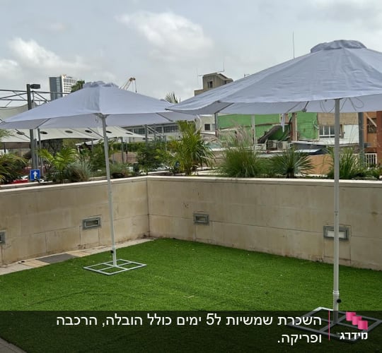 שני שמשיות לבנות על דשא סינתטי